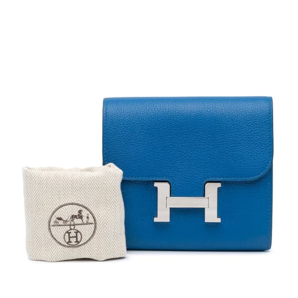 Pre-owned Hermès Evercolor Constance Slim Compact Wallet Blue