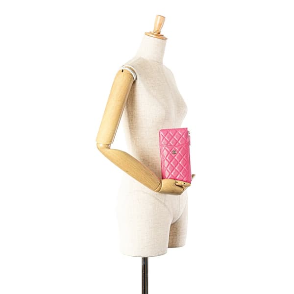 Pre-owned Chanel CC Quilted Caviar Flat Phone Case Wallet Pouch Pink