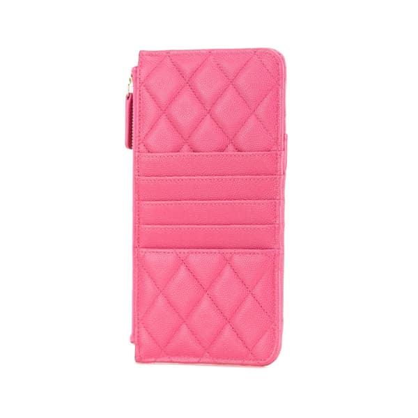 Pre-owned Chanel CC Quilted Caviar Flat Phone Case Wallet Pouch Pink
