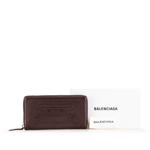 Pre-owned Balenciaga Calfskin Motocross Blackout Zip Around Wallet Brown
