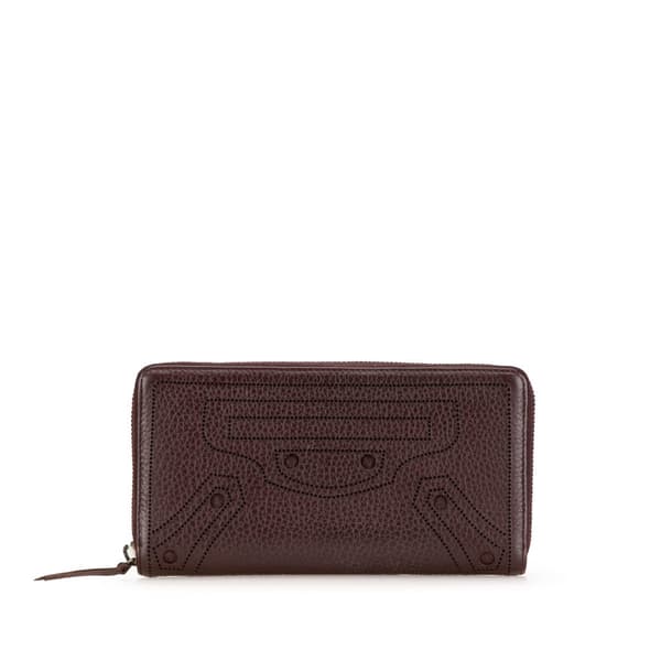 Pre-owned Balenciaga Calfskin Motocross Blackout Zip Around Wallet Brown