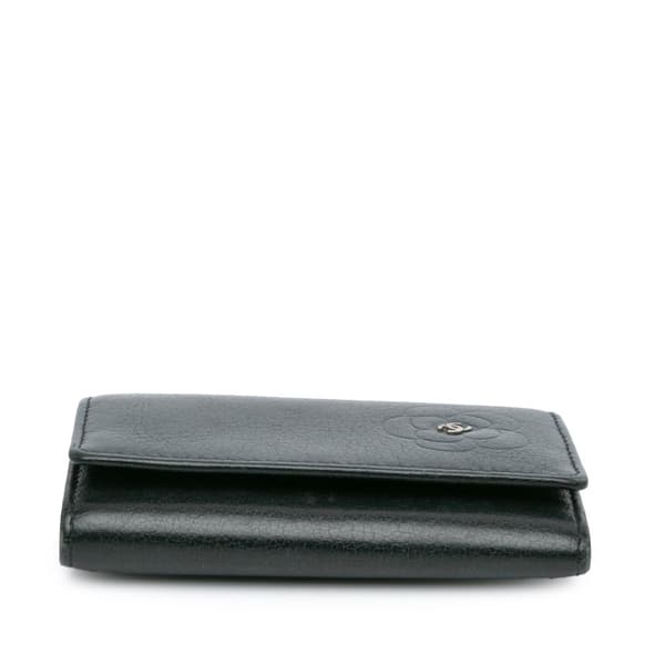 Pre-owned Chanel CC Camellia Leather Key Holder Black