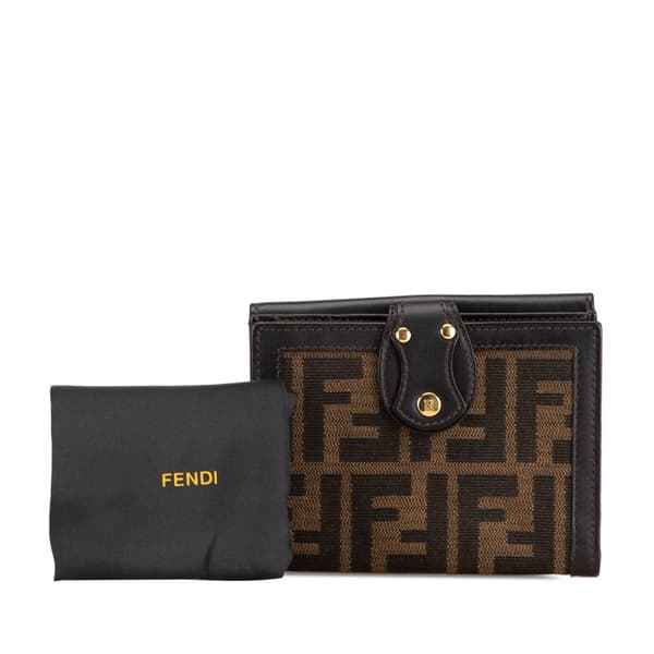 Pre-owned Fendi Zucca Canvas Small Wallet Brown
