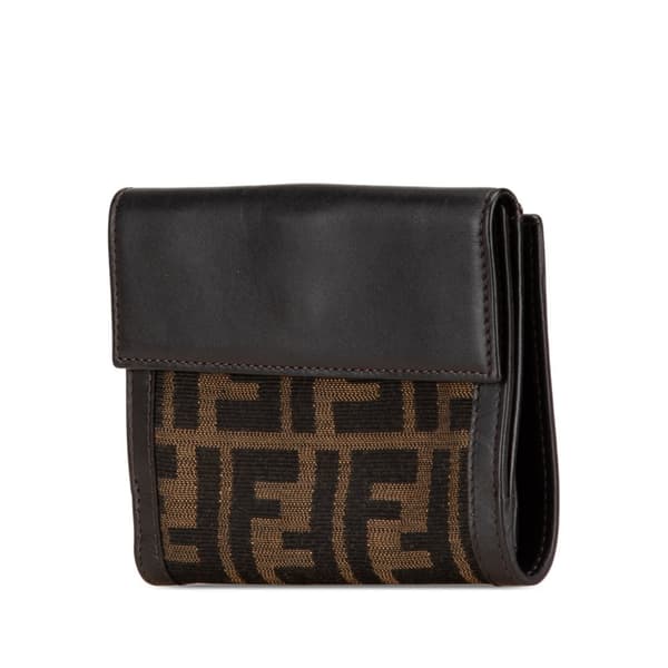 Pre-owned Fendi Zucca Canvas Small Wallet Brown