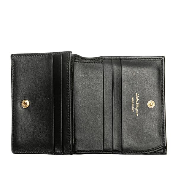 Pre-owned Ferragamo Studded Leather Compact Wallet Black