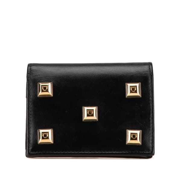 Pre-owned Ferragamo Studded Leather Compact Wallet Black