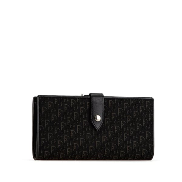 Pre-owned Dior Oblique Canvas French Long Wallet Black