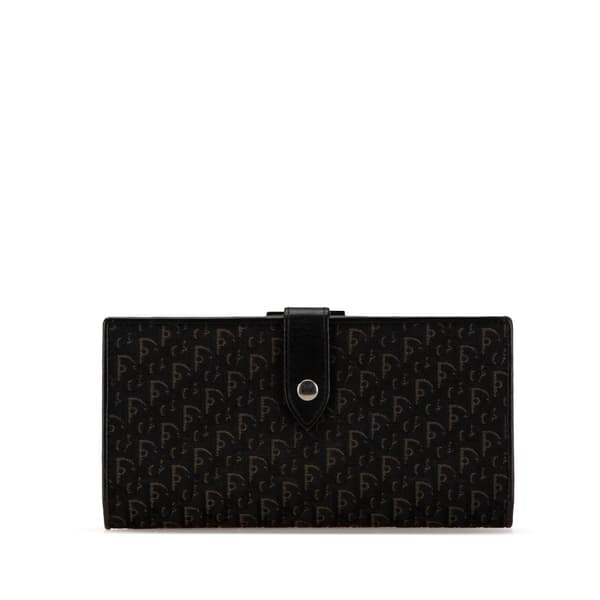 Pre-owned Dior Oblique Canvas French Long Wallet Black