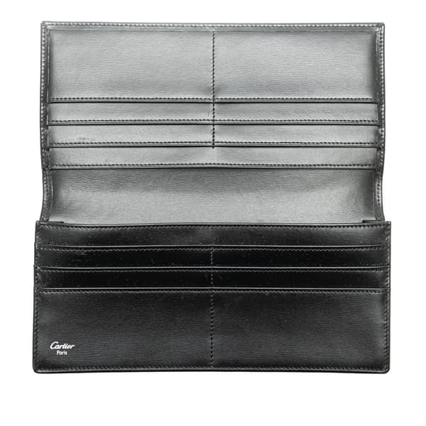 Pre-owned Cartier Leather Pasha de Cartier Bifold Long Wallet Black
