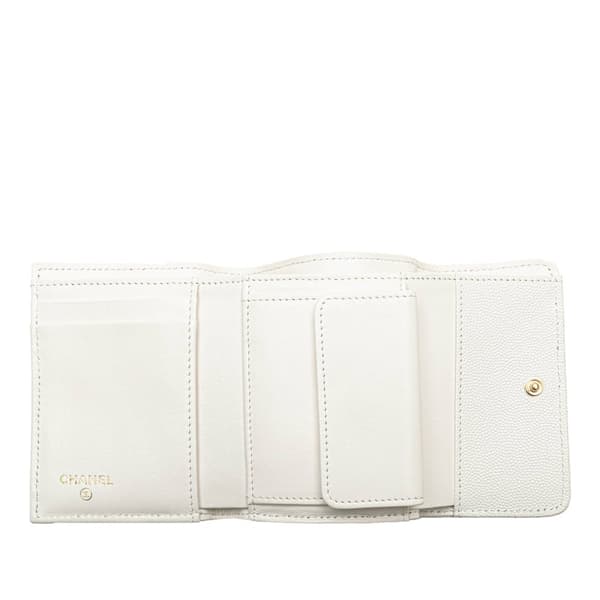 Pre-owned Chanel CC Quilted Caviar Crystal Trifold Wallet White