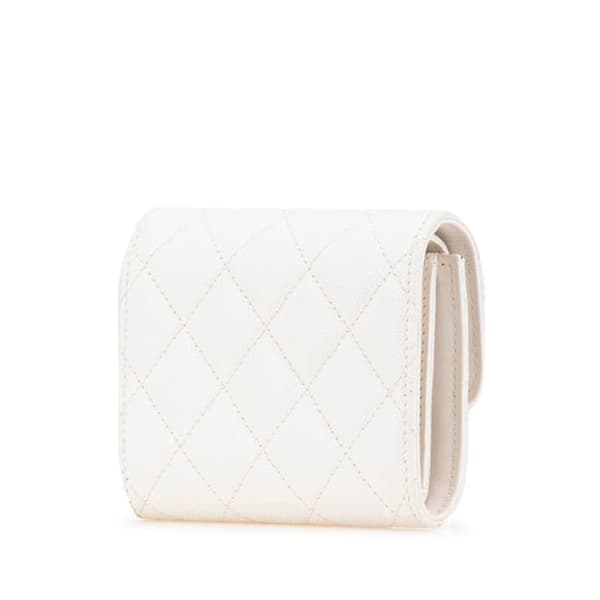 Pre-owned Chanel CC Quilted Caviar Crystal Trifold Wallet White