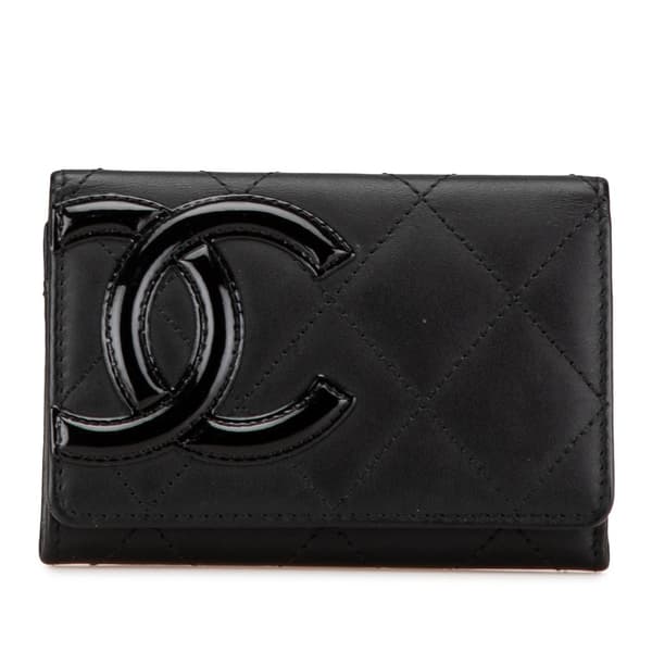 Pre-owned Chanel Lambskin Cambon Ligne Card Holder Black