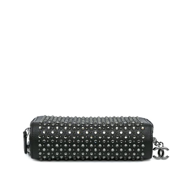 Pre-owned Chanel Bull Leather Studded Zip Wallet Black