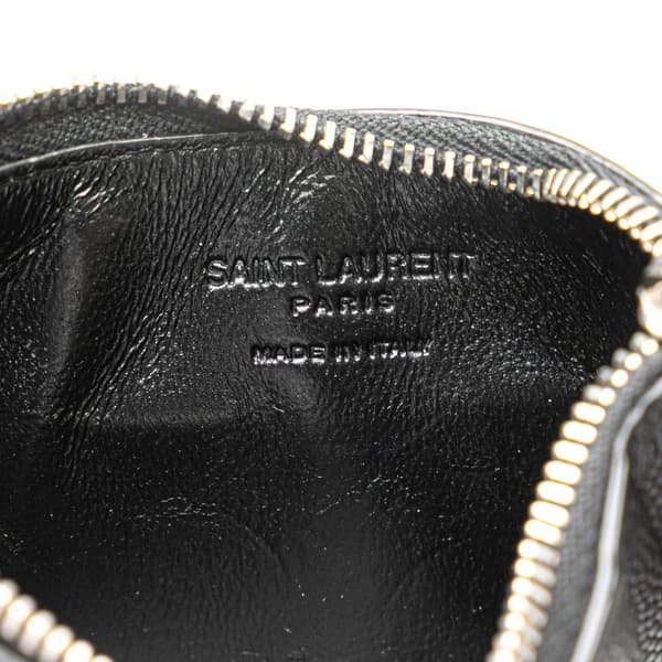Pre-owned Saint Laurent Grain de Poudre Fragments Zipped Card Case Black