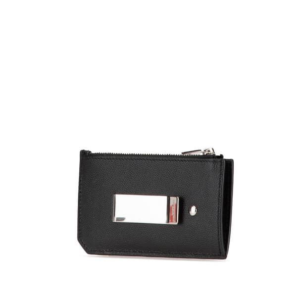 Pre-owned Saint Laurent Grain de Poudre Fragments Zipped Card Case Black