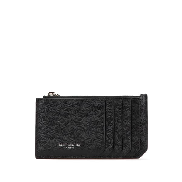 Pre-owned Saint Laurent Grain de Poudre Fragments Zipped Card Case Black
