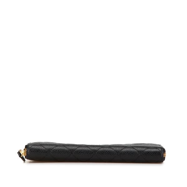 Pre-owned Chanel CC Quilted Caviar Zip Around Wallet Black