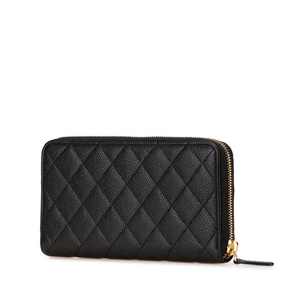 Pre-owned Chanel CC Quilted Caviar Zip Around Wallet Black