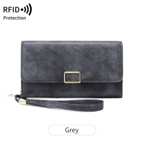 INF Ny RFID Multifunktionell Dam Trefaldig Lång Plånbok Grå