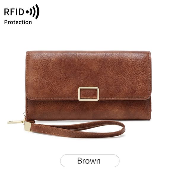 INF Ny RFID Multifunktionell Dam Trefaldig Lång Plånbok