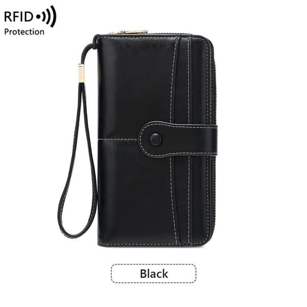 INF RFID-blokkerende lommebok for kvinner, romslig skinnveske med glidelås