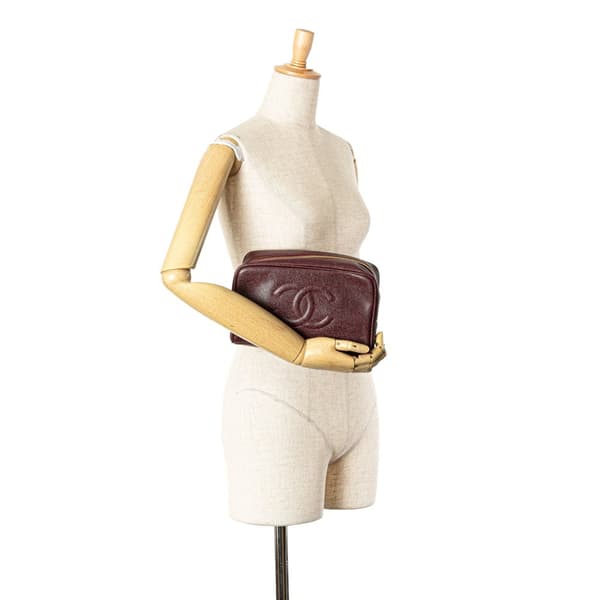 Pre-owned Chanel CC Caviar Pouch Red