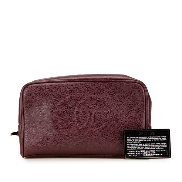 Pre-owned Chanel CC Caviar Pouch Red