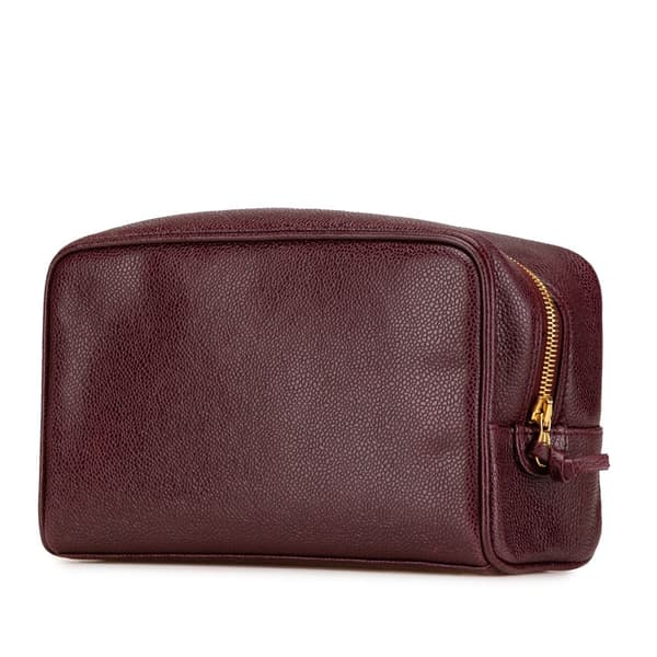 Pre-owned Chanel CC Caviar Pouch Red