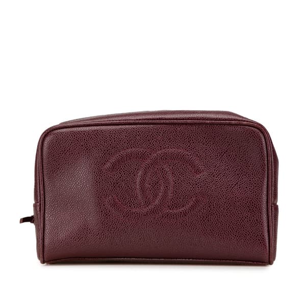 Pre-owned Chanel CC Caviar Pouch Red