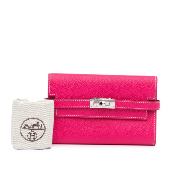 Pre-owned Hermès Medium Epsom Kelly Depliant Wallet Pink