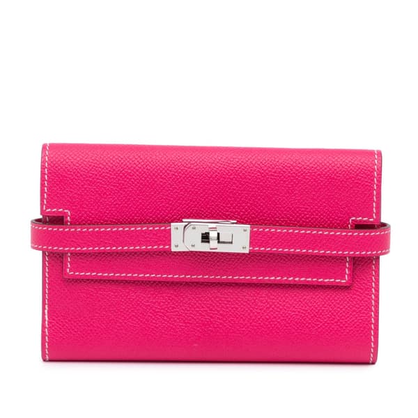 Pre-owned Hermès Medium Epsom Kelly Depliant Wallet Pink