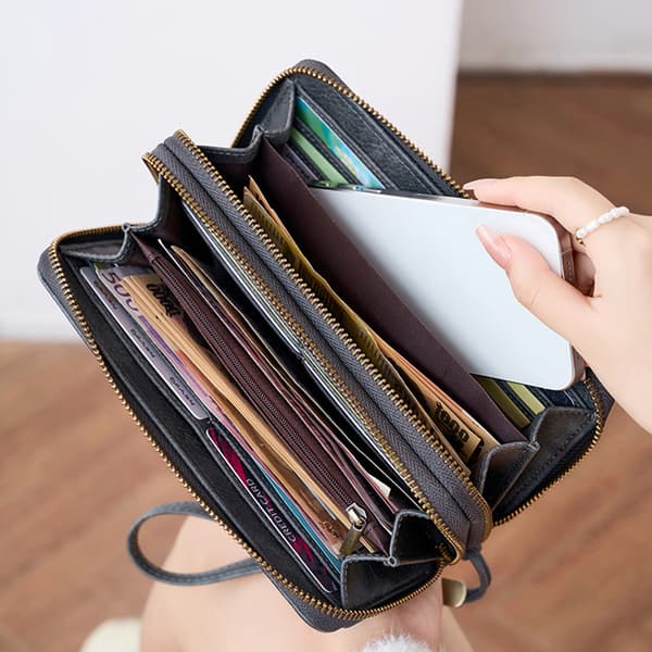 INF RFID-suojauksella varustettu lompakko naisille, tilava clutch-käsilaukku rannehihnalla