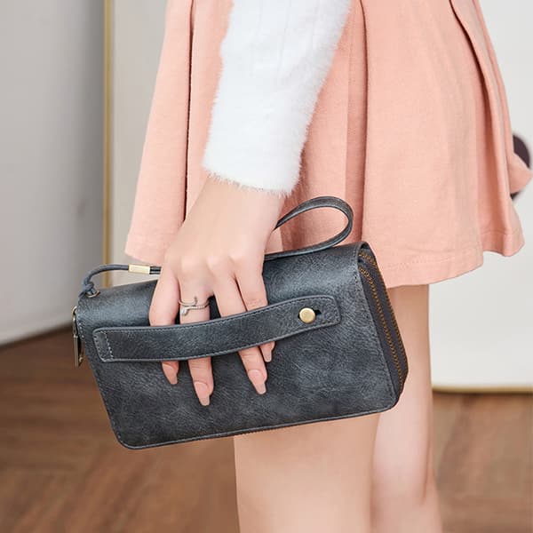 INF RFID-suojauksella varustettu lompakko naisille, tilava clutch-käsilaukku rannehihnalla