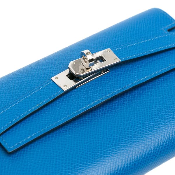 Pre-owned Hermès Medium Epsom Kelly Depliant Wallet Blue