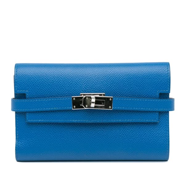 Pre-owned Hermès Medium Epsom Kelly Depliant Wallet Blue
