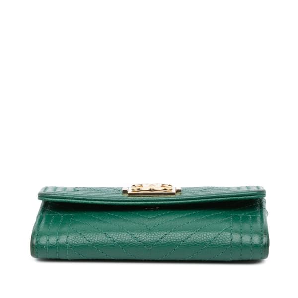 Pre-owned Chanel Chevron Caviar Boy Card Holder Green