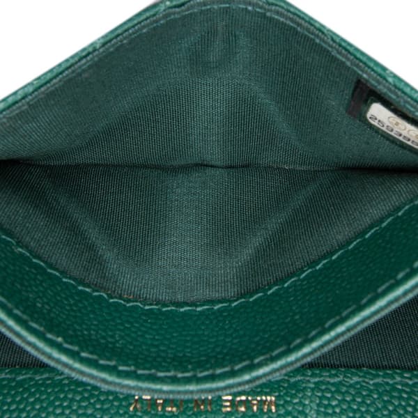 Pre-owned Chanel Chevron Caviar Boy Card Holder Green