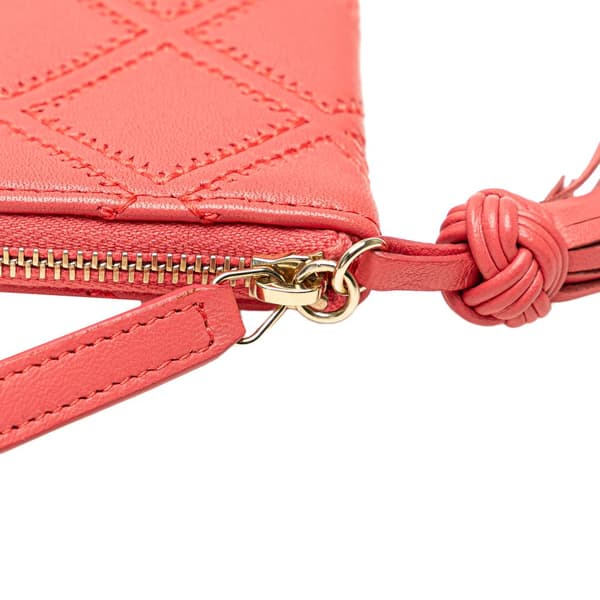 Pre-owned Chanel Mini Lambskin Double Stitch Tassel Pouch Pink