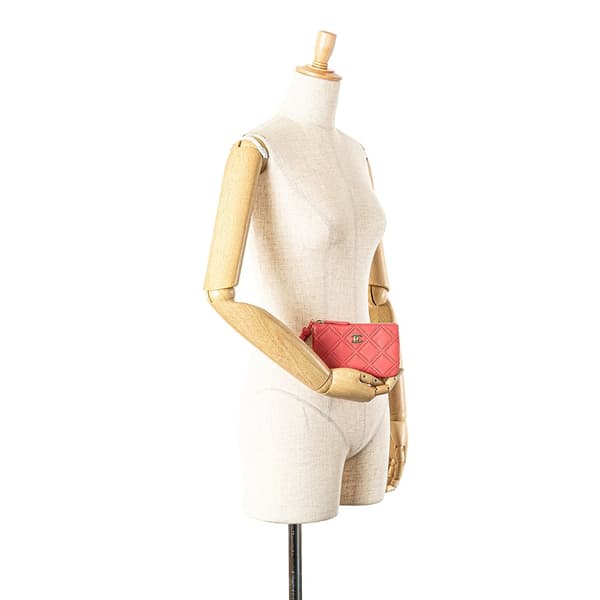 Pre-owned Chanel Mini Lambskin Double Stitch Tassel Pouch Pink