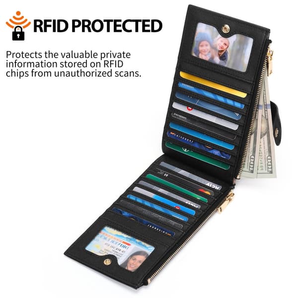 INF RFID-blockerande plånbok, säker korthållare med dragkedja och ID-fönster