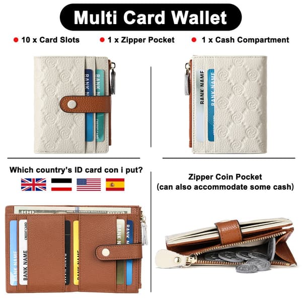 INF RFID-blockerande smal bifold-plånbok för kvinnor, äkta läder liten kompakt plånbok