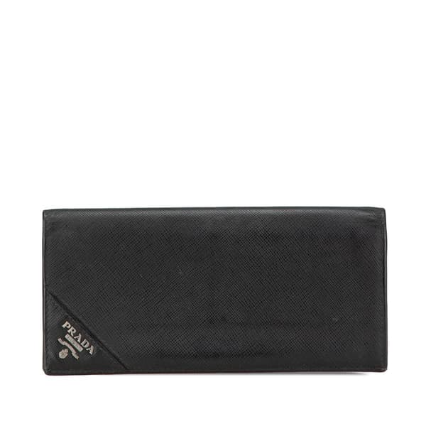 Pre-owned Prada Saffiano Bifold Long Wallet Black