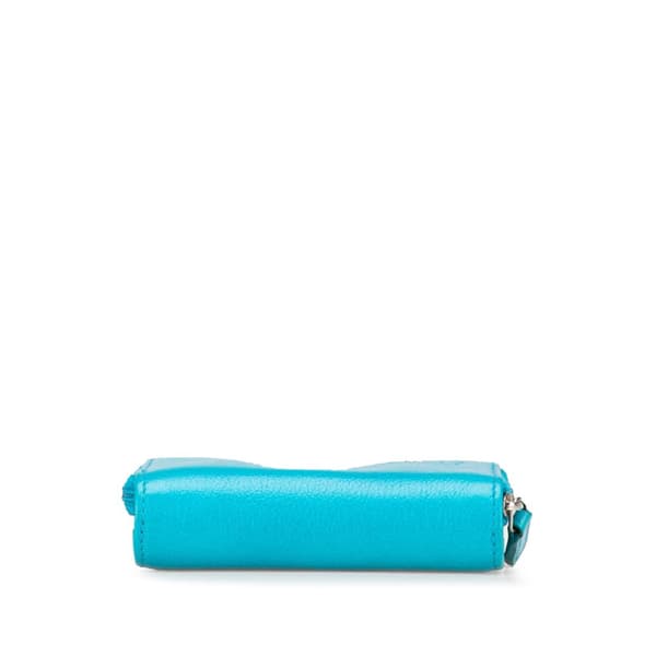 Pre-owned Chanel CC Camellia Calfskin Zip Around Small Wallet Blue