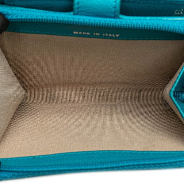 Pre-owned Chanel CC Camellia Calfskin Zip Around Small Wallet Blue