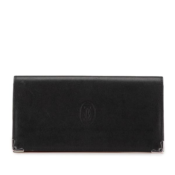 Pre-owned Cartier Leather Must De Cartier Long Wallet Black