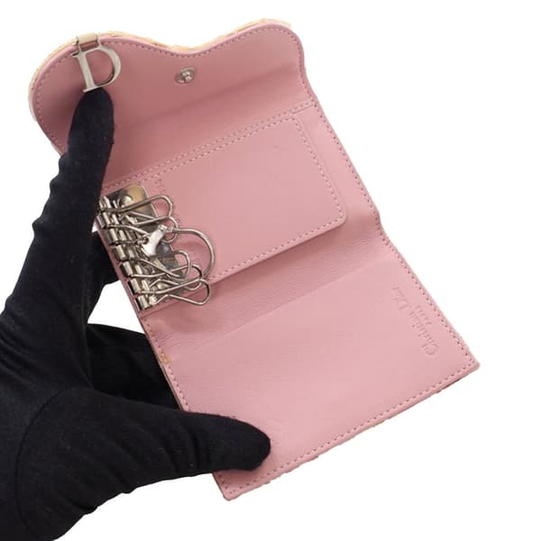 Pre-owned Dior Oblique Canvas Cherry Blossom Girly Saddle Key Holder Pink