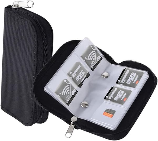 Muistikortin säilytyskotelo vetoketjulla 22 paikkaa SD CF Micro SD -korteille