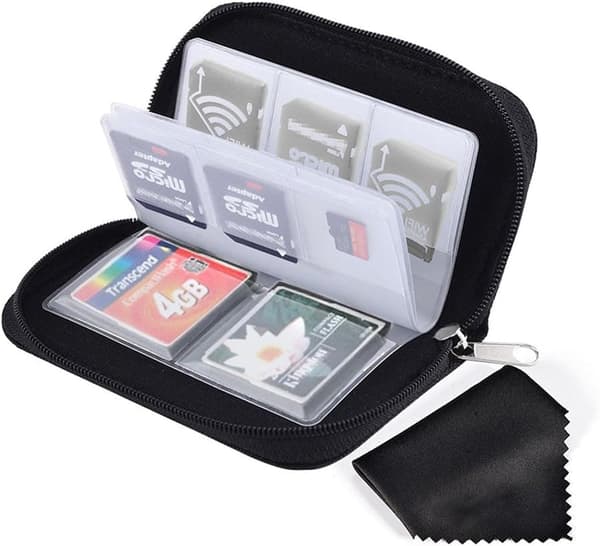 Muistikortin säilytyskotelo vetoketjulla 22 paikkaa SD CF Micro SD -korteille