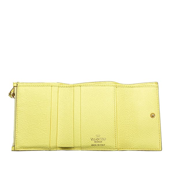 Pre-owned Valentino VLogo Leather Small Wallet Yellow