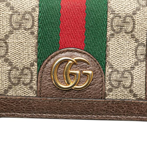 Pre-owned Gucci GG Supreme Ophidia Small Wallet Brown